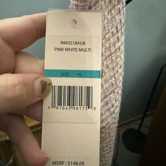 Nanette Lepore Ruffle Neck Tweed Shift Dress Size 16 NWT Pink - Picture 10 of 10